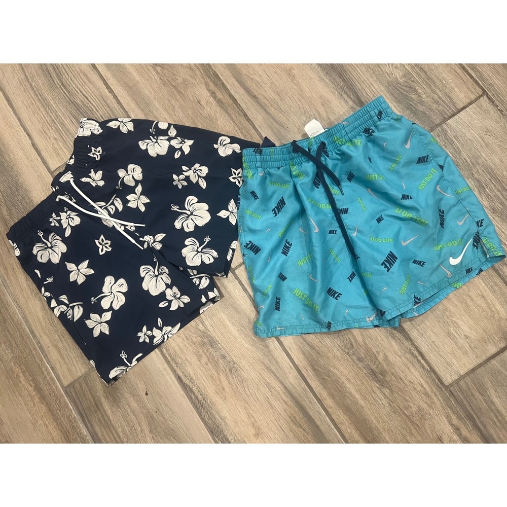 Nike Hollister Swim Trunks Bundle Mens Sz S Blue Floral Logo Board Shorts 2 Pack